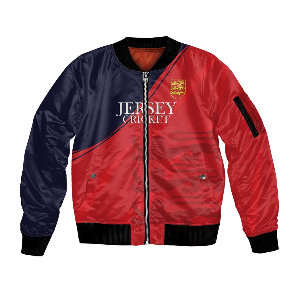 Custom Bailiwick of Jersey Cricket Sleeve Zip Bomber Jacket Jer Lions Champion Red Version - Wonder Print Shop