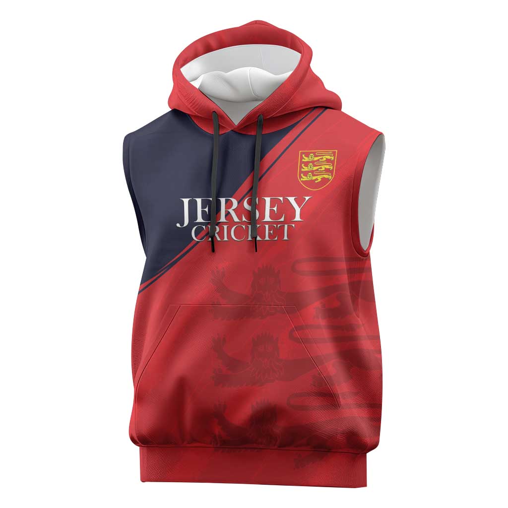 Custom Bailiwick of Jersey Cricket Sleeveless Hoodie Jer Lions Champion Red Version - Wonder Print Shop