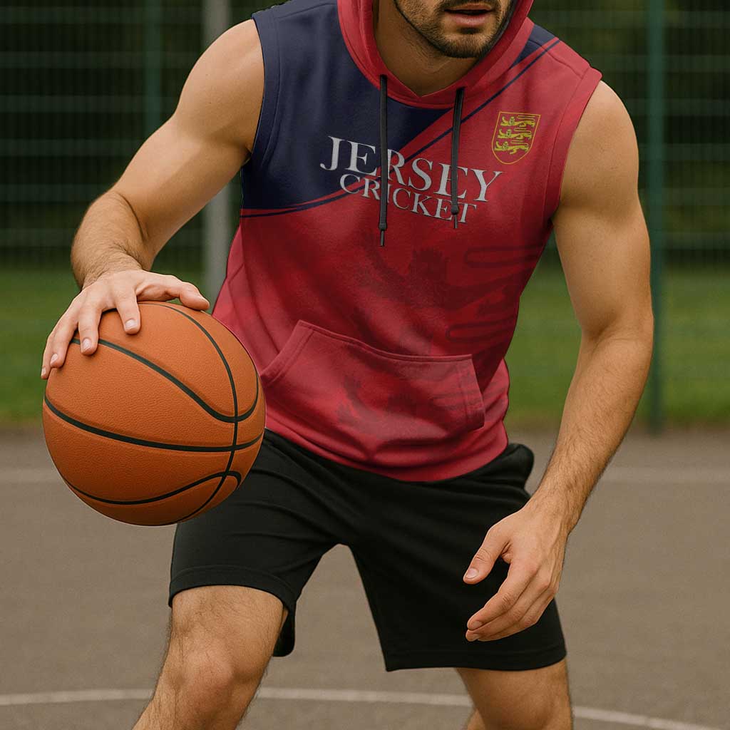 Custom Bailiwick of Jersey Cricket Sleeveless Hoodie Jer Lions Champion Red Version - Wonder Print Shop