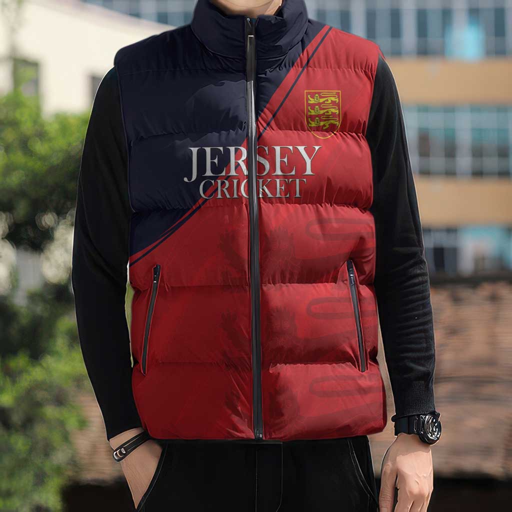 Custom Bailiwick of Jersey Cricket Sleeveless Puffer Jacket Jer Lions Champion Red Version - Wonder Print Shop