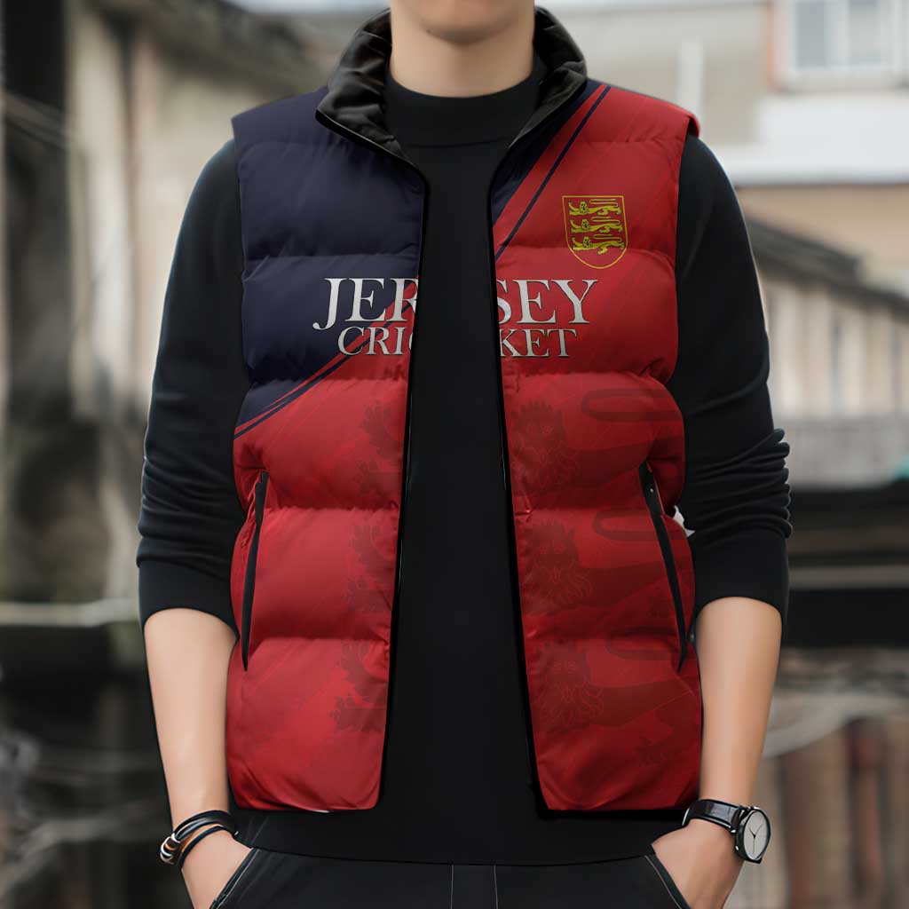 Custom Bailiwick of Jersey Cricket Sleeveless Puffer Jacket Jer Lions Champion Red Version - Wonder Print Shop