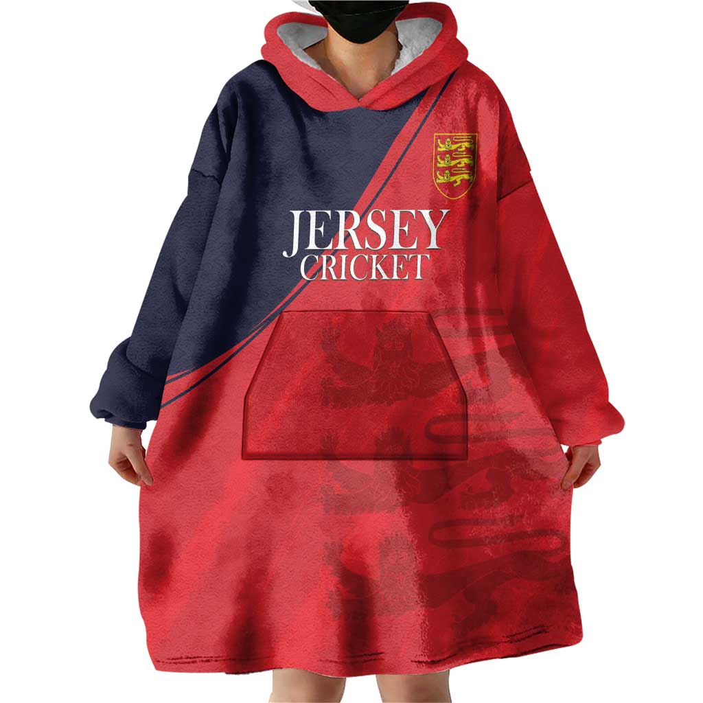 Custom Bailiwick of Jersey Cricket Wearable Blanket Hoodie Jer Lions Champion Red Version - Wonder Print Shop