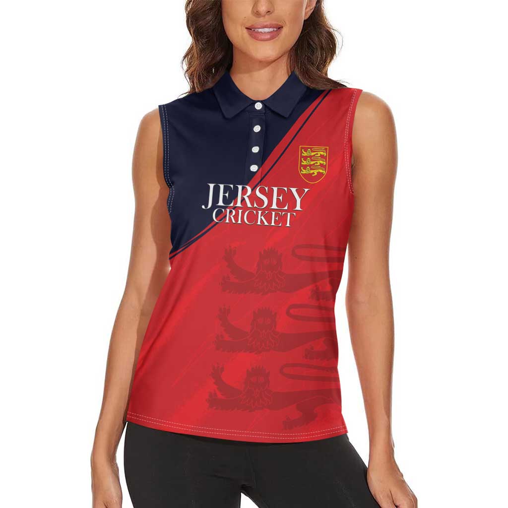 Custom Bailiwick of Jersey Cricket Women Sleeveless Polo Shirt Jer Lions Champion Red Version - Wonder Print Shop