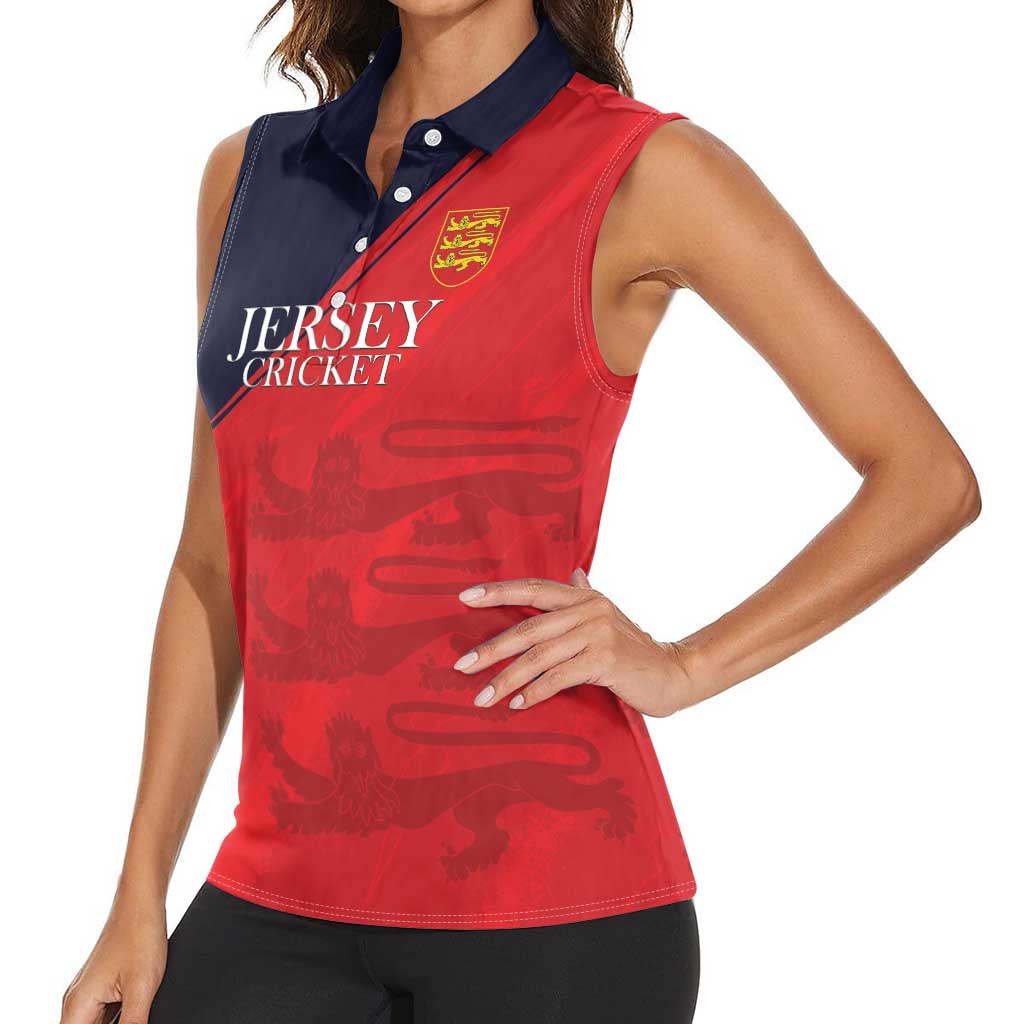 Custom Bailiwick of Jersey Cricket Women Sleeveless Polo Shirt Jer Lions Champion Red Version - Wonder Print Shop