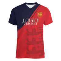 Custom Bailiwick of Jersey Cricket Women V-Neck T-Shirt Jer Lions Champion Red Version - Wonder Print Shop