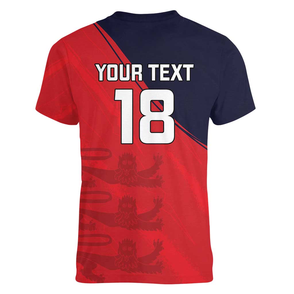 Custom Bailiwick of Jersey Cricket Women V-Neck T-Shirt Jer Lions Champion Red Version - Wonder Print Shop