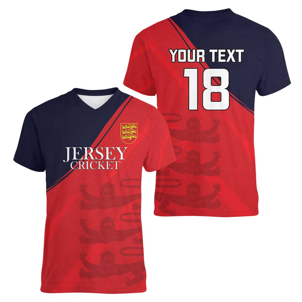 Custom Bailiwick of Jersey Cricket Women V-Neck T-Shirt Jer Lions Champion Red Version - Wonder Print Shop