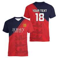 Custom Bailiwick of Jersey Cricket Women V-Neck T-Shirt Jer Lions Champion Red Version - Wonder Print Shop