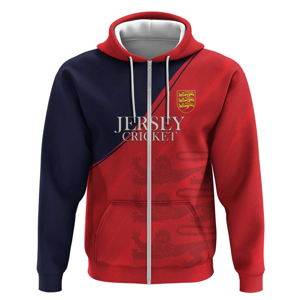 Custom Bailiwick of Jersey Cricket Zip Hoodie Jer Lions Champion Red Version - Wonder Print Shop