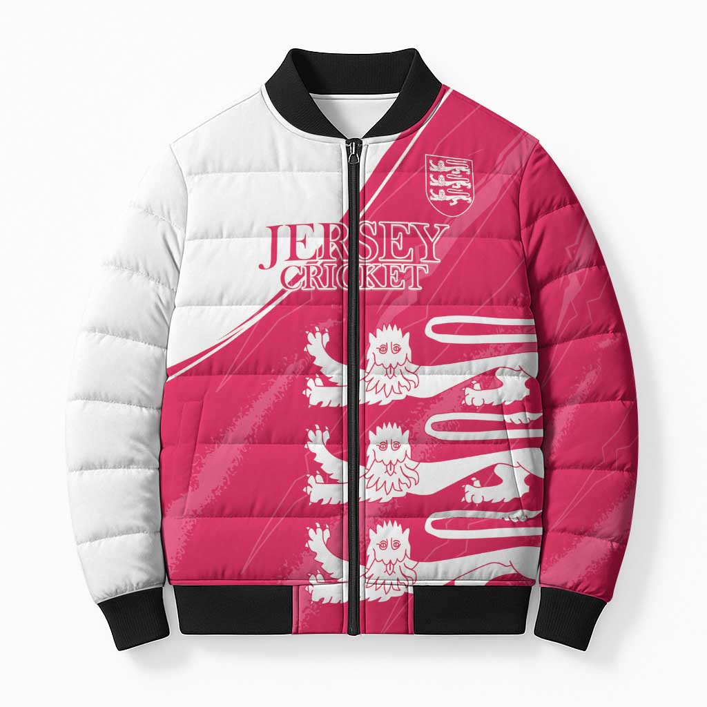 Custom Bailiwick of Jersey Cricket Bomber Puffer Jacket Jer Lions Champion Pink Version - Wonder Print Shop