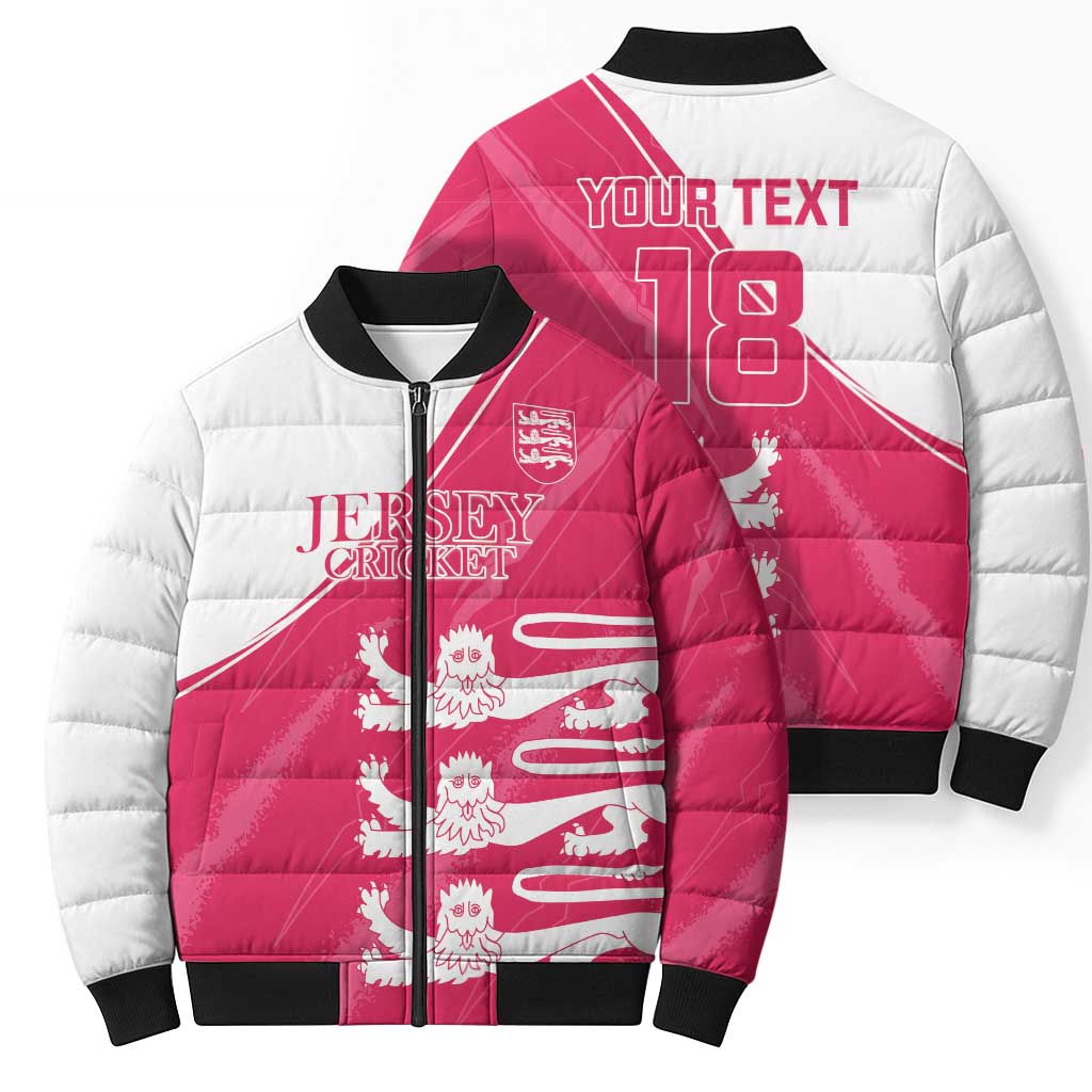 Custom Bailiwick of Jersey Cricket Bomber Puffer Jacket Jer Lions Champion Pink Version - Wonder Print Shop