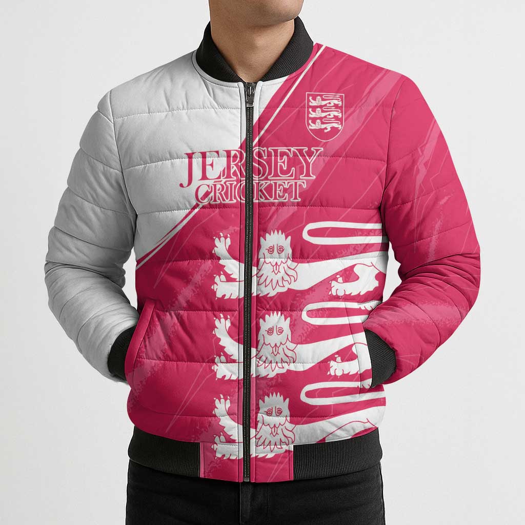Custom Bailiwick of Jersey Cricket Bomber Puffer Jacket Jer Lions Champion Pink Version - Wonder Print Shop