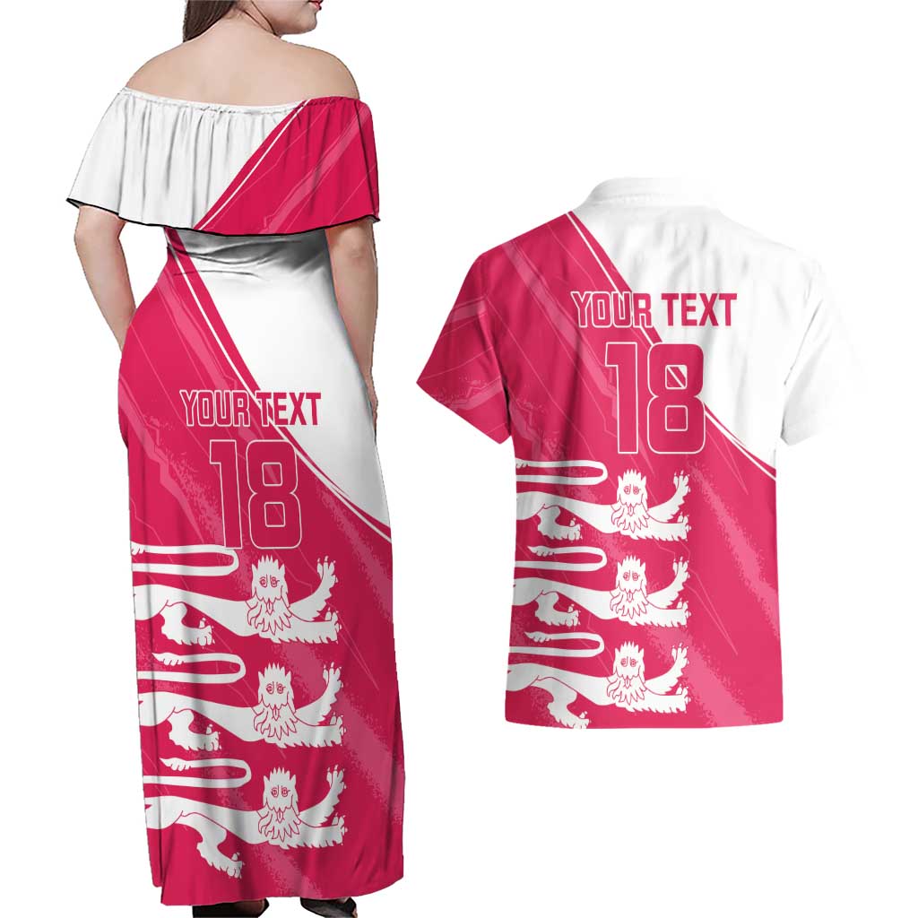 Custom Bailiwick of Jersey Cricket Couples Matching Off Shoulder Maxi Dress and Hawaiian Shirt Jer Lions Champion Pink Version - Wonder Print Shop