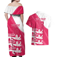 Custom Bailiwick of Jersey Cricket Couples Matching Off Shoulder Maxi Dress and Hawaiian Shirt Jer Lions Champion Pink Version - Wonder Print Shop