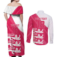 Custom Bailiwick of Jersey Cricket Couples Matching Off Shoulder Maxi Dress and Long Sleeve Button Shirt Jer Lions Champion Pink Version - Wonder Print Shop