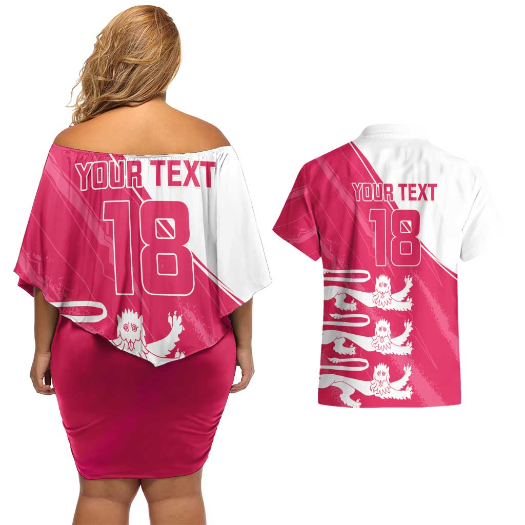 Custom Bailiwick of Jersey Cricket Couples Matching Off Shoulder Short Dress and Hawaiian Shirt Jer Lions Champion Pink Version - Wonder Print Shop