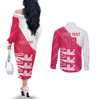 Custom Bailiwick of Jersey Cricket Couples Matching Off The Shoulder Long Sleeve Dress and Long Sleeve Button Shirt Jer Lions Champion Pink Version - Wonder Print Shop