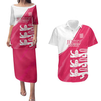 Custom Bailiwick of Jersey Cricket Couples Matching Puletasi and Hawaiian Shirt Jer Lions Champion Pink Version - Wonder Print Shop