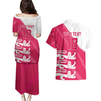 Custom Bailiwick of Jersey Cricket Couples Matching Puletasi and Hawaiian Shirt Jer Lions Champion Pink Version - Wonder Print Shop