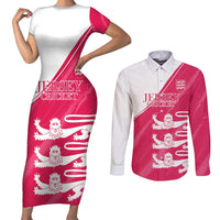 Custom Bailiwick of Jersey Cricket Couples Matching Short Sleeve Bodycon Dress and Long Sleeve Button Shirt Jer Lions Champion Pink Version - Wonder Print Shop