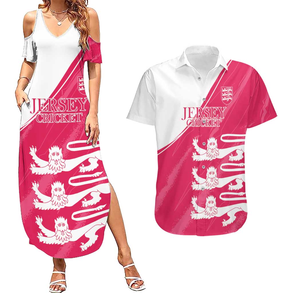 Custom Bailiwick of Jersey Cricket Couples Matching Summer Maxi Dress and Hawaiian Shirt Jer Lions Champion Pink Version - Wonder Print Shop