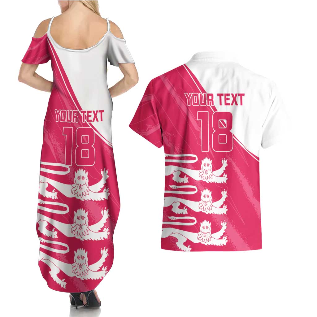 Custom Bailiwick of Jersey Cricket Couples Matching Summer Maxi Dress and Hawaiian Shirt Jer Lions Champion Pink Version - Wonder Print Shop