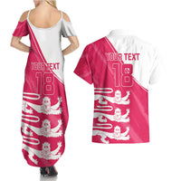 Custom Bailiwick of Jersey Cricket Couples Matching Summer Maxi Dress and Hawaiian Shirt Jer Lions Champion Pink Version - Wonder Print Shop