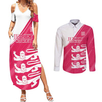 Custom Bailiwick of Jersey Cricket Couples Matching Summer Maxi Dress and Long Sleeve Button Shirt Jer Lions Champion Pink Version - Wonder Print Shop