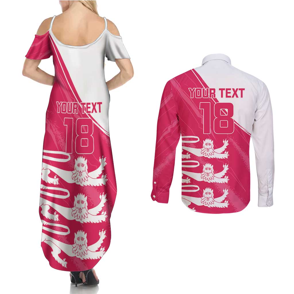 Custom Bailiwick of Jersey Cricket Couples Matching Summer Maxi Dress and Long Sleeve Button Shirt Jer Lions Champion Pink Version - Wonder Print Shop