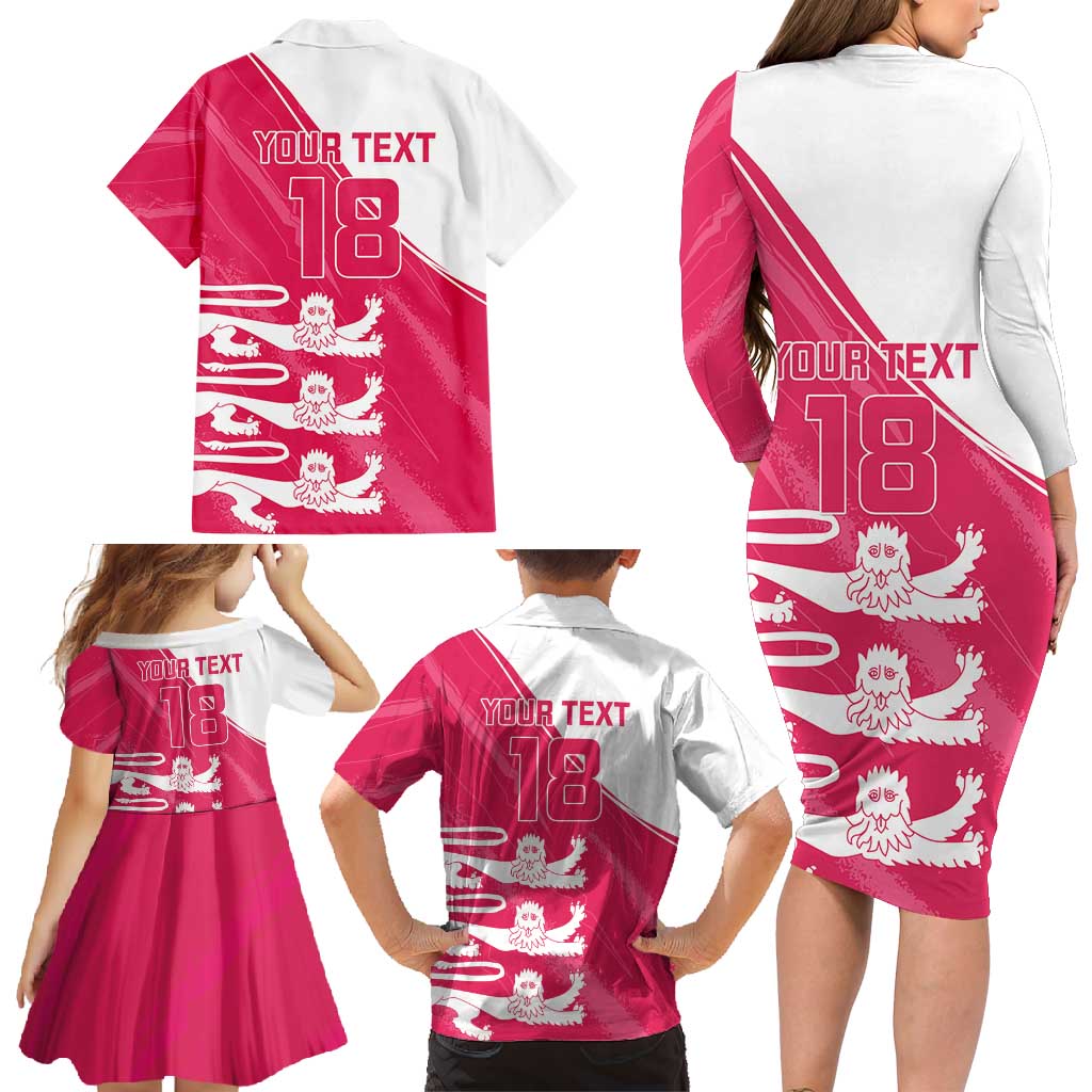 Custom Bailiwick of Jersey Cricket Family Matching Long Sleeve Bodycon Dress and Hawaiian Shirt Jer Lions Champion Pink Version - Wonder Print Shop