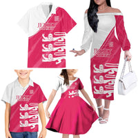 Custom Bailiwick of Jersey Cricket Family Matching Off The Shoulder Long Sleeve Dress and Hawaiian Shirt Jer Lions Champion Pink Version - Wonder Print Shop