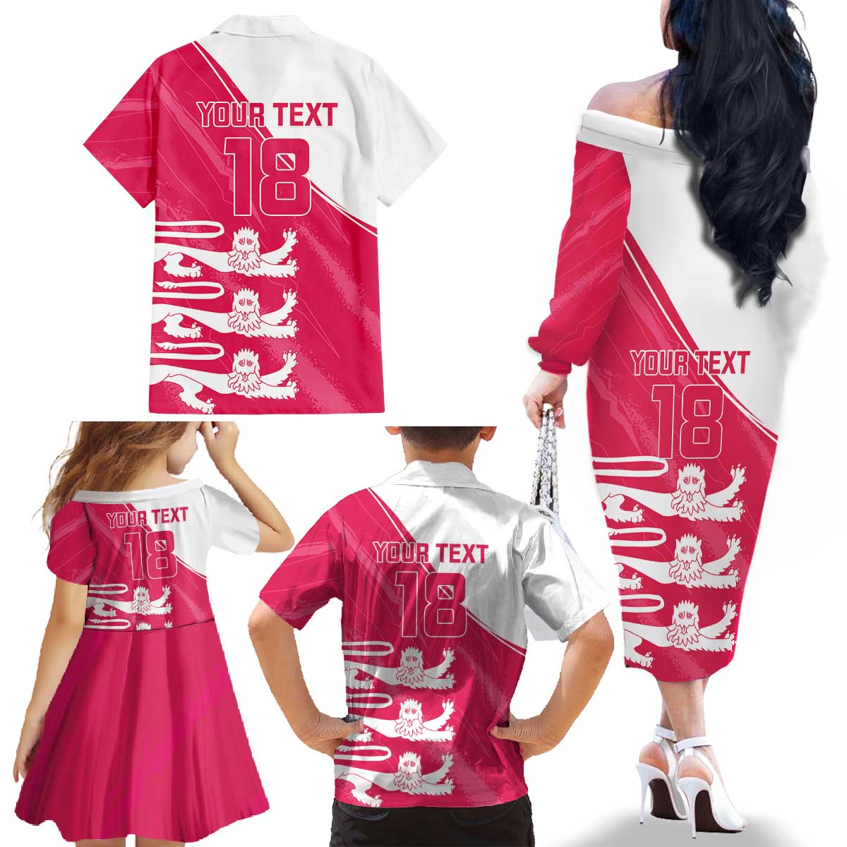 Custom Bailiwick of Jersey Cricket Family Matching Off The Shoulder Long Sleeve Dress and Hawaiian Shirt Jer Lions Champion Pink Version - Wonder Print Shop