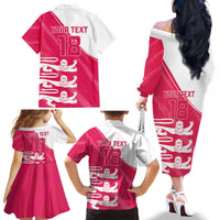 Custom Bailiwick of Jersey Cricket Family Matching Off The Shoulder Long Sleeve Dress and Hawaiian Shirt Jer Lions Champion Pink Version - Wonder Print Shop