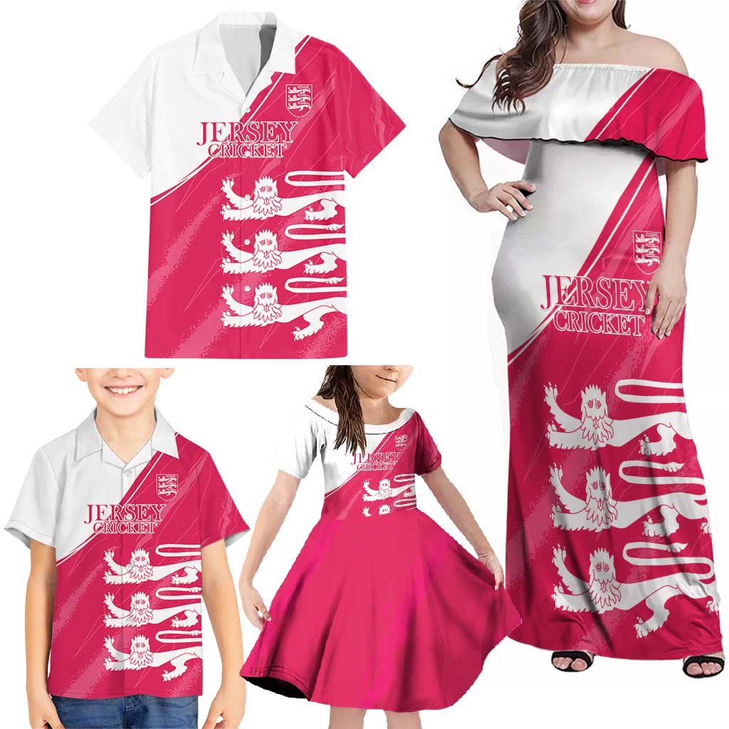 Custom Bailiwick of Jersey Cricket Family Matching Off Shoulder Maxi Dress and Hawaiian Shirt Jer Lions Champion Pink Version - Wonder Print Shop