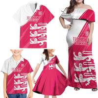 Custom Bailiwick of Jersey Cricket Family Matching Off Shoulder Maxi Dress and Hawaiian Shirt Jer Lions Champion Pink Version - Wonder Print Shop