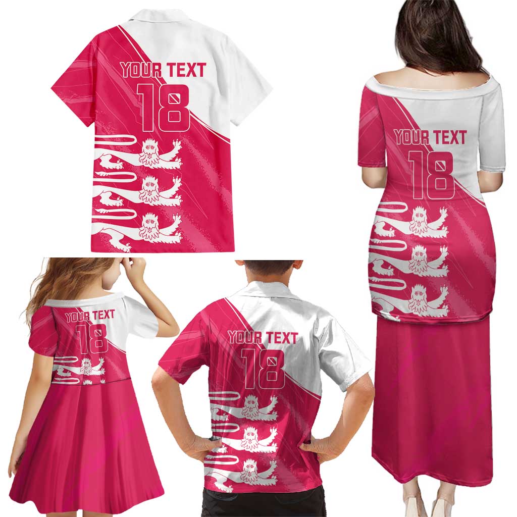 Custom Bailiwick of Jersey Cricket Family Matching Puletasi and Hawaiian Shirt Jer Lions Champion Pink Version - Wonder Print Shop