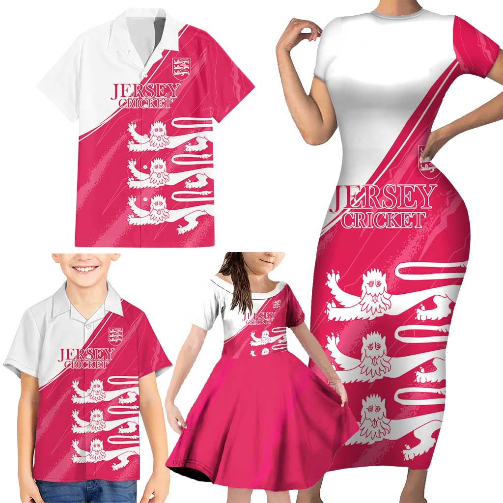 Custom Bailiwick of Jersey Cricket Family Matching Short Sleeve Bodycon Dress and Hawaiian Shirt Jer Lions Champion Pink Version - Wonder Print Shop