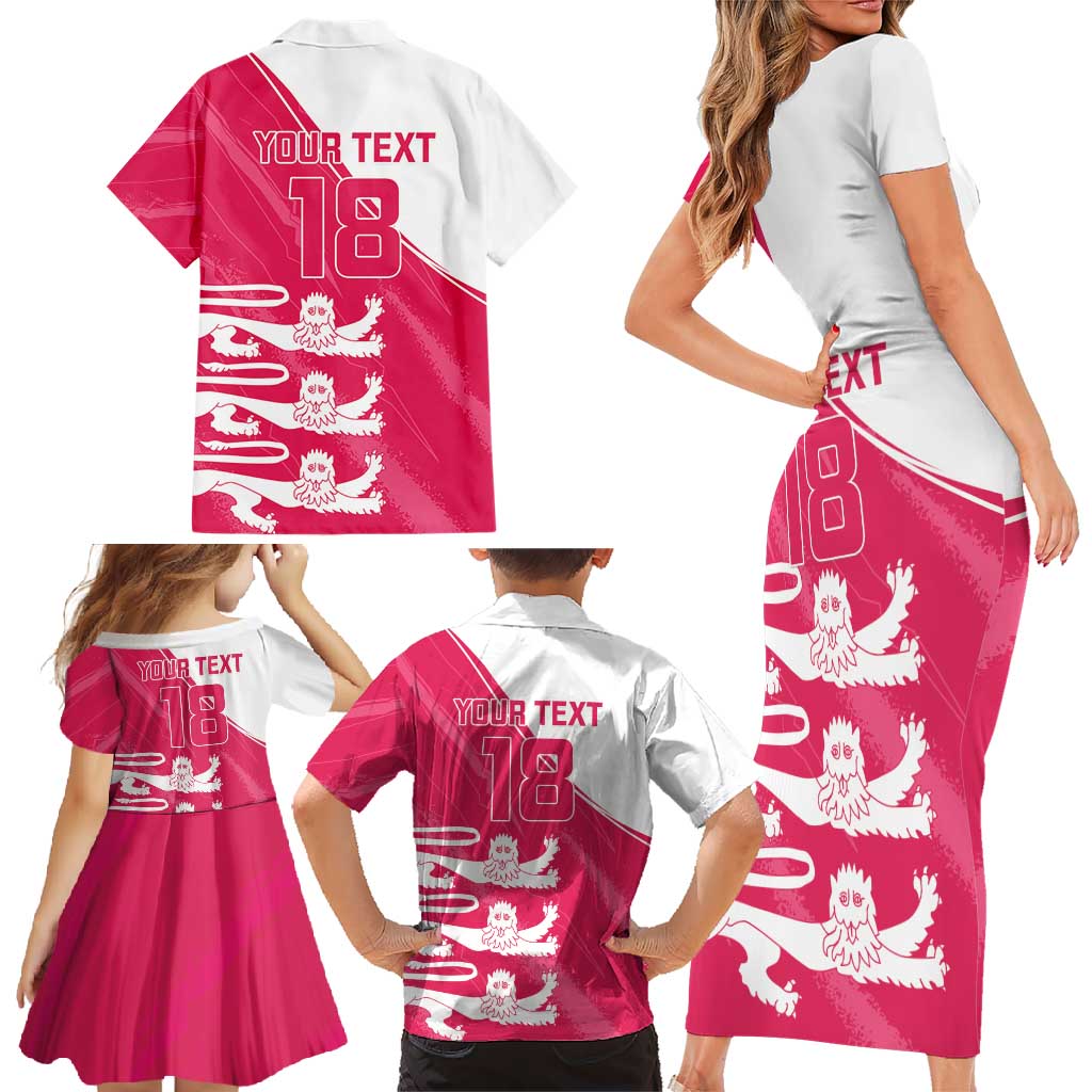 Custom Bailiwick of Jersey Cricket Family Matching Short Sleeve Bodycon Dress and Hawaiian Shirt Jer Lions Champion Pink Version - Wonder Print Shop
