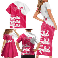Custom Bailiwick of Jersey Cricket Family Matching Short Sleeve Bodycon Dress and Hawaiian Shirt Jer Lions Champion Pink Version - Wonder Print Shop