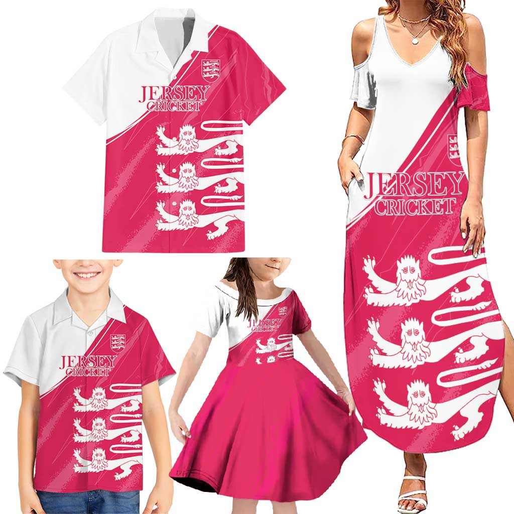 Custom Bailiwick of Jersey Cricket Family Matching Summer Maxi Dress and Hawaiian Shirt Jer Lions Champion Pink Version - Wonder Print Shop