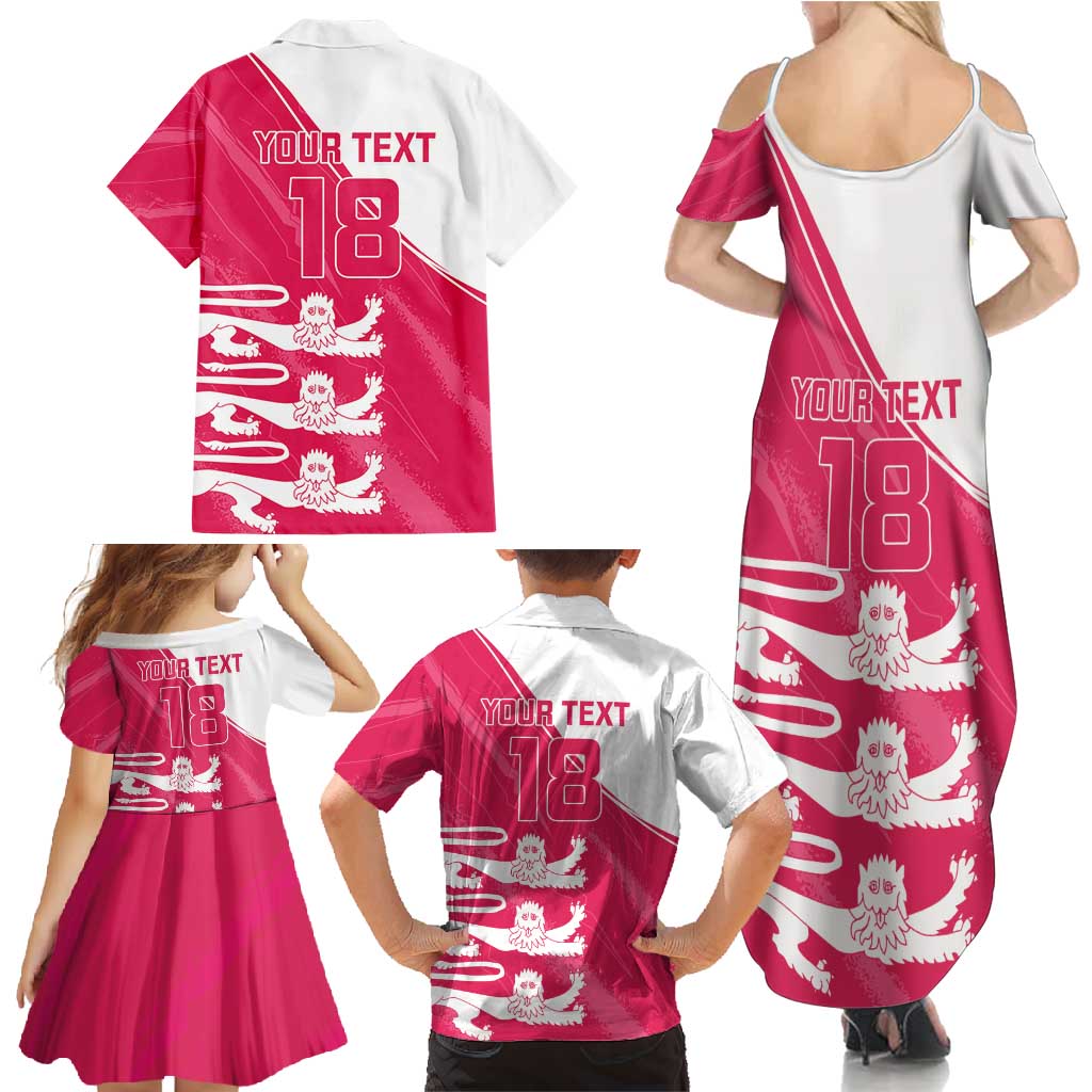 Custom Bailiwick of Jersey Cricket Family Matching Summer Maxi Dress and Hawaiian Shirt Jer Lions Champion Pink Version - Wonder Print Shop