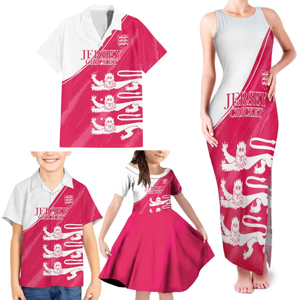 Custom Bailiwick of Jersey Cricket Family Matching Tank Maxi Dress and Hawaiian Shirt Jer Lions Champion Pink Version - Wonder Print Shop