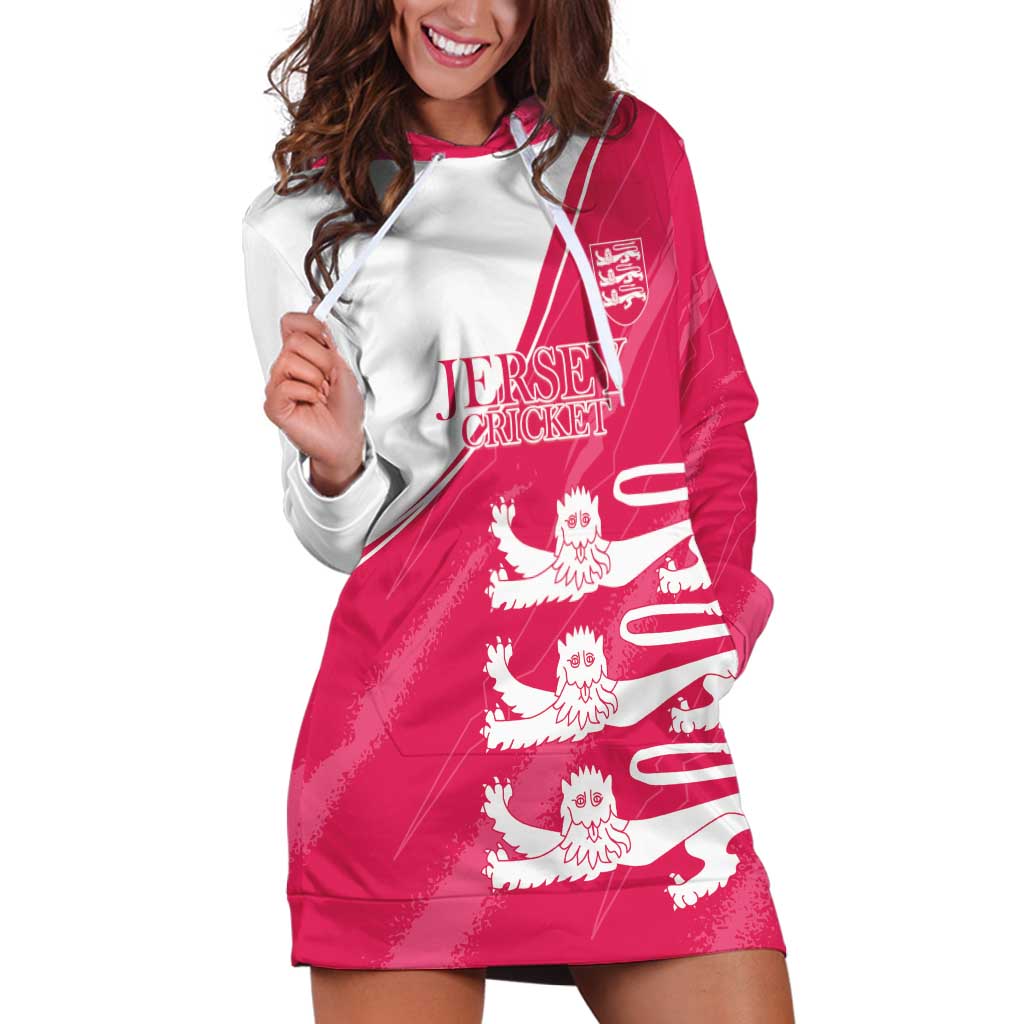 Custom Bailiwick of Jersey Cricket Hoodie Dress Jer Lions Champion Pink Version - Wonder Print Shop