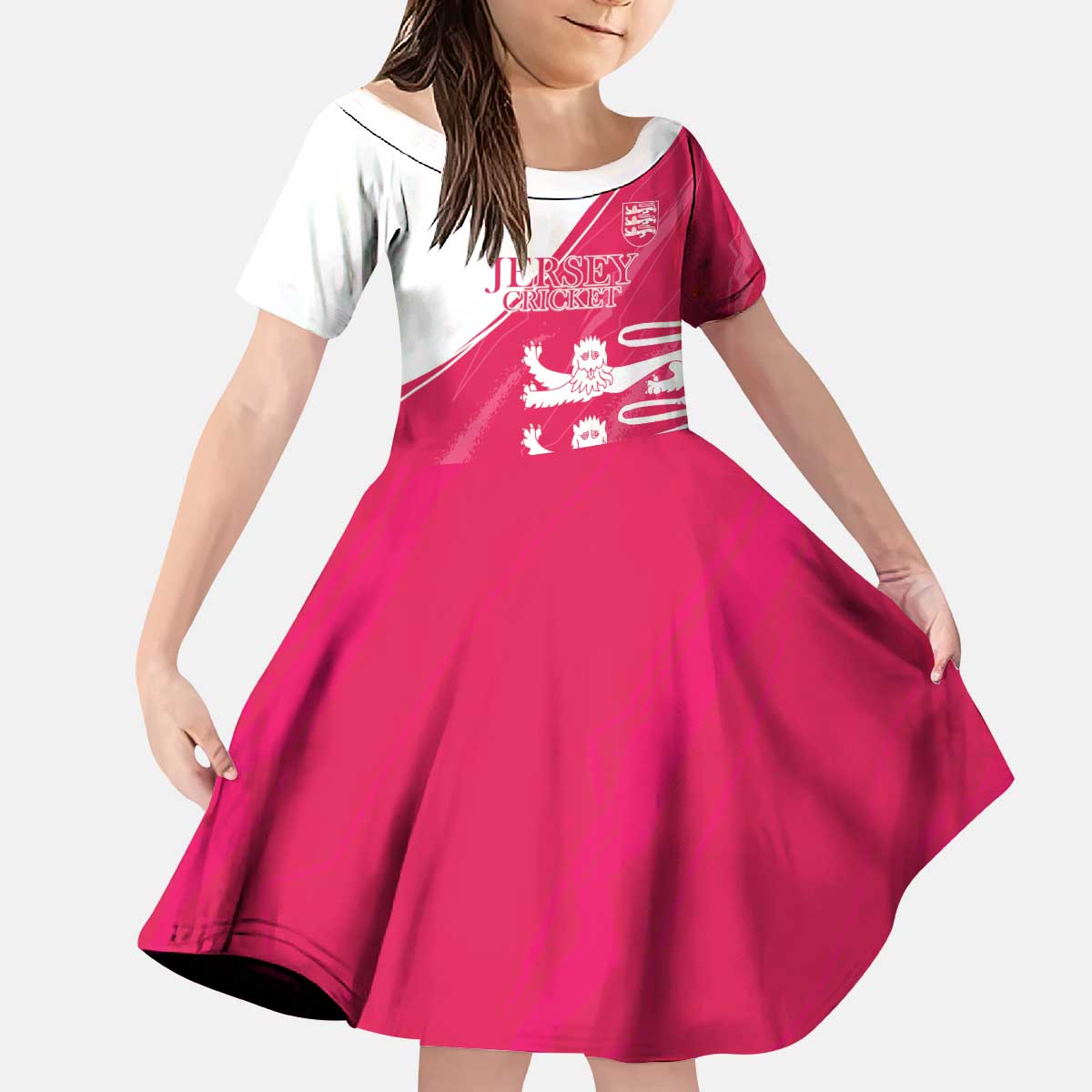 Custom Bailiwick of Jersey Cricket Kid Short Sleeve Dress Jer Lions Champion Pink Version - Wonder Print Shop