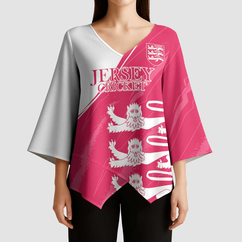 Custom Bailiwick of Jersey Cricket Kimono Sleeve Blouse Jer Lions Champion Pink Version - Wonder Print Shop