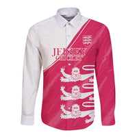 Custom Bailiwick of Jersey Cricket Long Sleeve Button Shirt Jer Lions Champion Pink Version - Wonder Print Shop