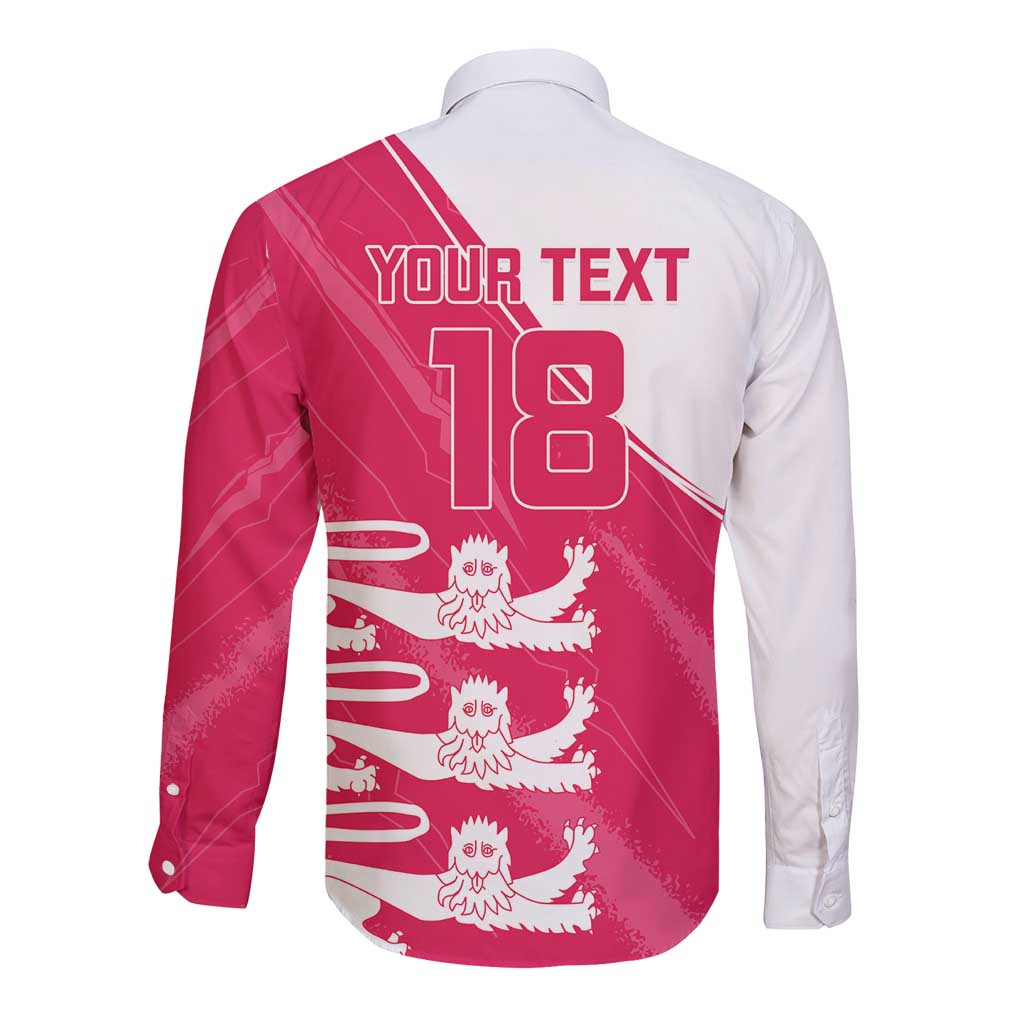 Custom Bailiwick of Jersey Cricket Long Sleeve Button Shirt Jer Lions Champion Pink Version - Wonder Print Shop