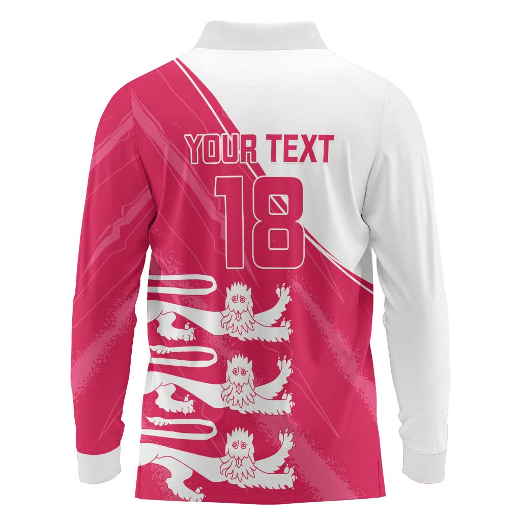 Custom Bailiwick of Jersey Cricket Long Sleeve Polo Shirt Jer Lions Champion Pink Version - Wonder Print Shop