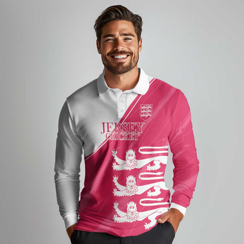 Custom Bailiwick of Jersey Cricket Long Sleeve Polo Shirt Jer Lions Champion Pink Version - Wonder Print Shop