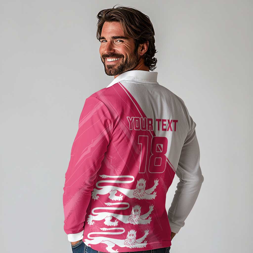 Custom Bailiwick of Jersey Cricket Long Sleeve Polo Shirt Jer Lions Champion Pink Version - Wonder Print Shop